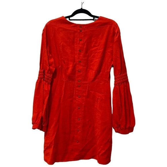 LINE & DOT Button Back Dress Red Square Neck Long Sleeve Pockets Size Large - Picture 2 of 10